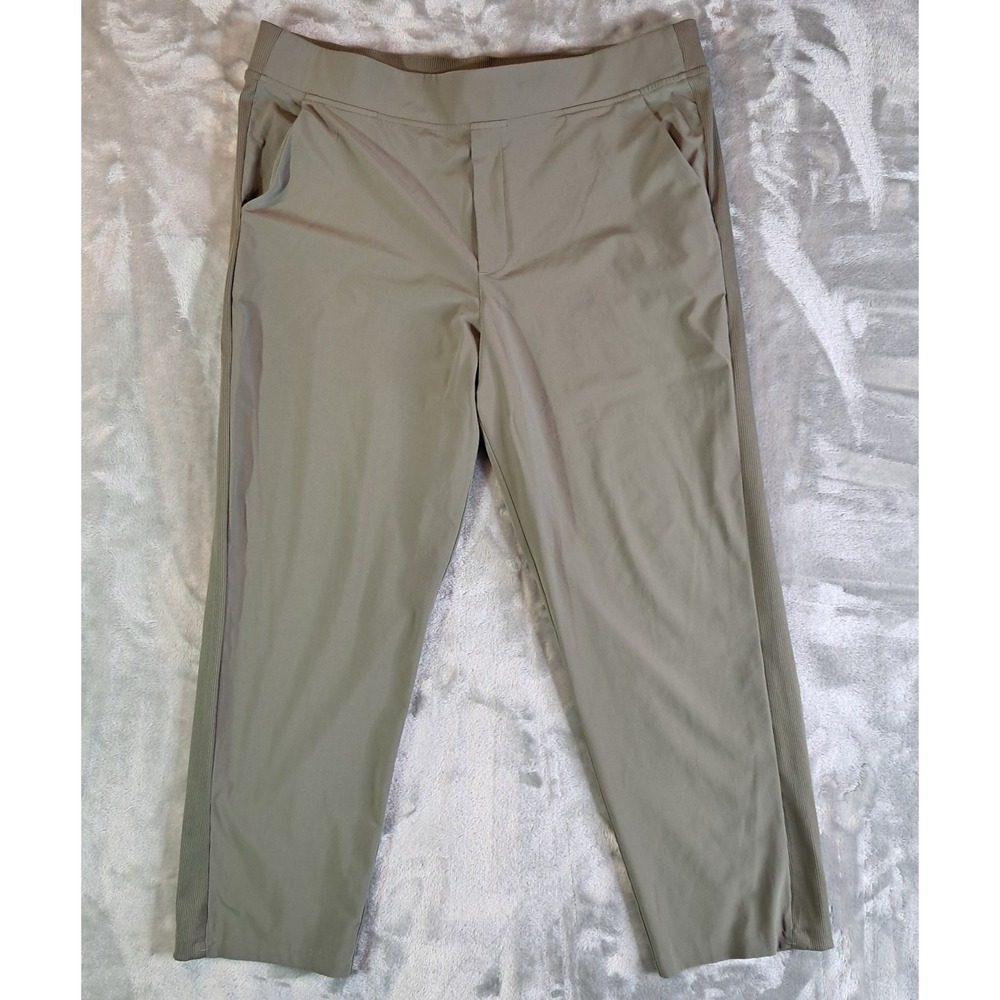Athleta Womens 16 Sage Venice Tapered Ankle Pants Ribbed Side Stripe Travel